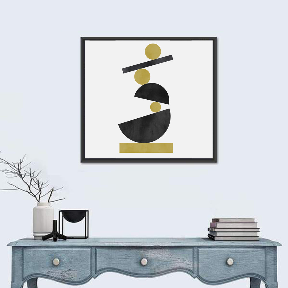Balanced Geometric Stack Wall Art in a room, square