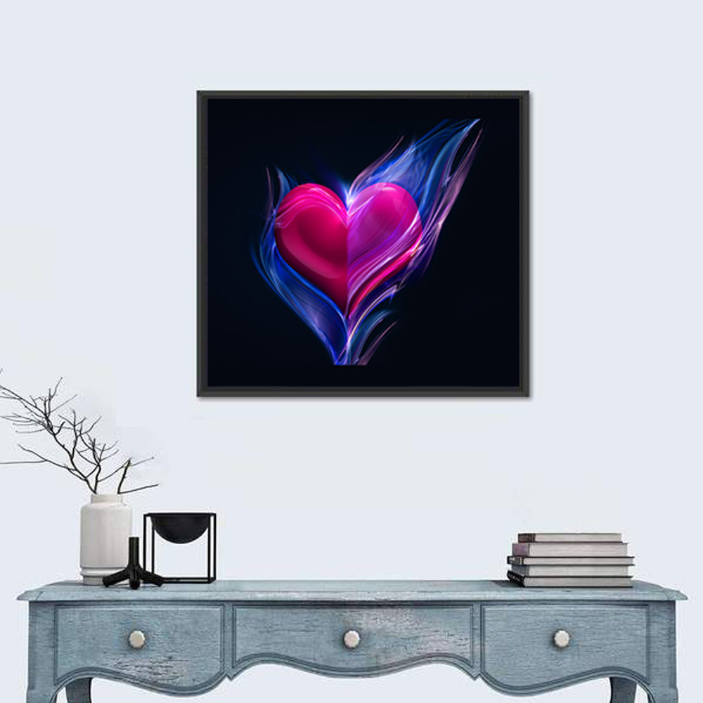 Glowing Pink Heart in Blue Flame Wall Art