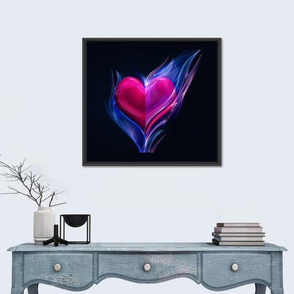 Glowing Pink Heart in Blue Flame Wall Art