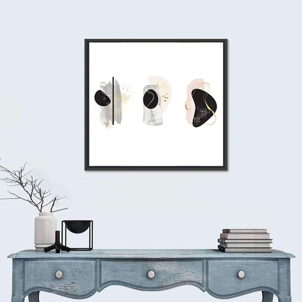 Minimalist Abstract Triptych with Gold Accents Wall Art