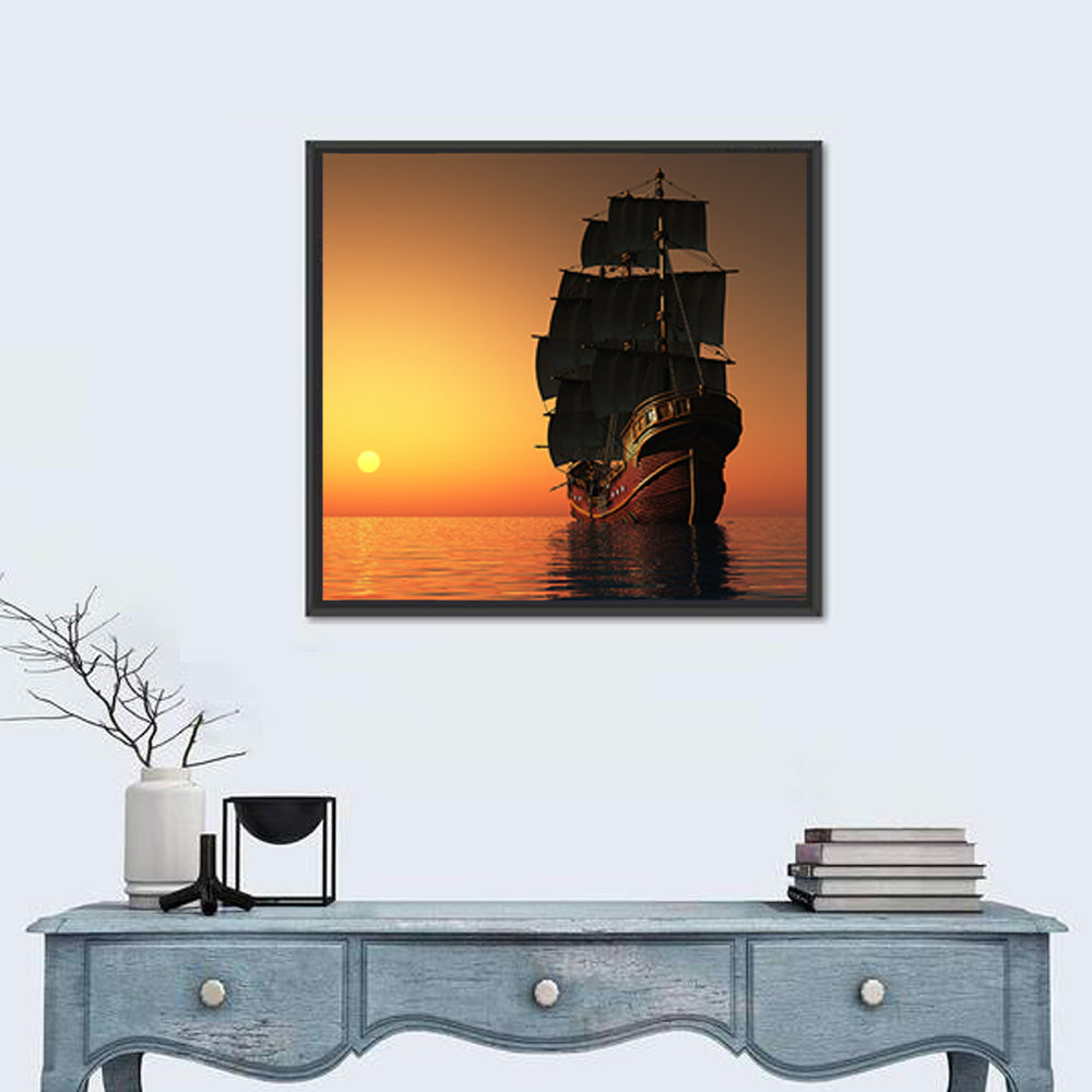 Sailing Ship at Golden Sunset Wall Art