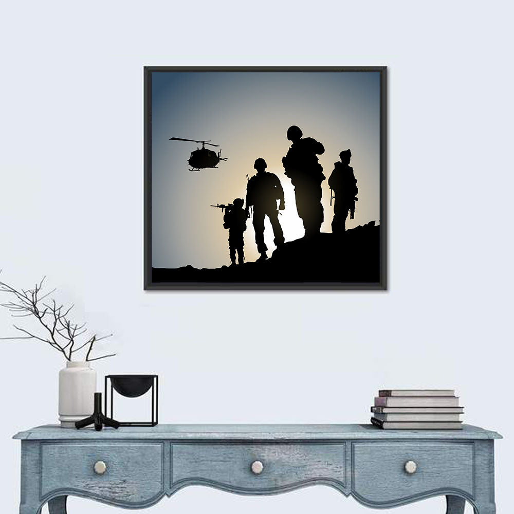 Soldiers on Ridge with Helicopter Wall Art