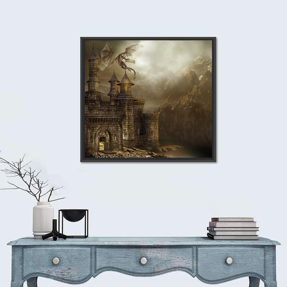 Dragon Perched on Castle Wall Art