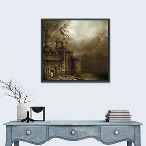 Fantasy Castle With Dragon Wall Art