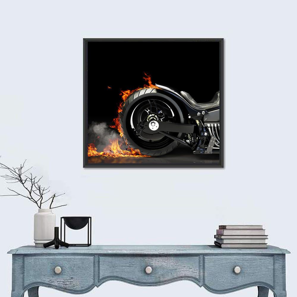 Motorcycle Burnout with Flames Wall Art