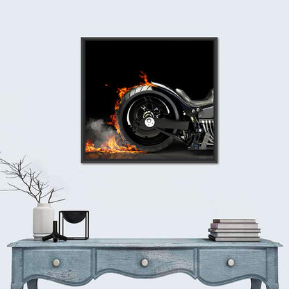 Motorcycle Burnout with Flames Wall Art