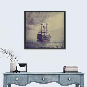 Old Pirate Ship In The Sea Wall Art