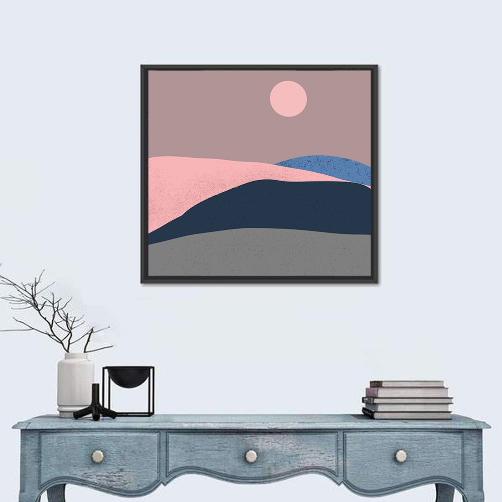 Minimal Mountain Dawn Wall Art in a room, square