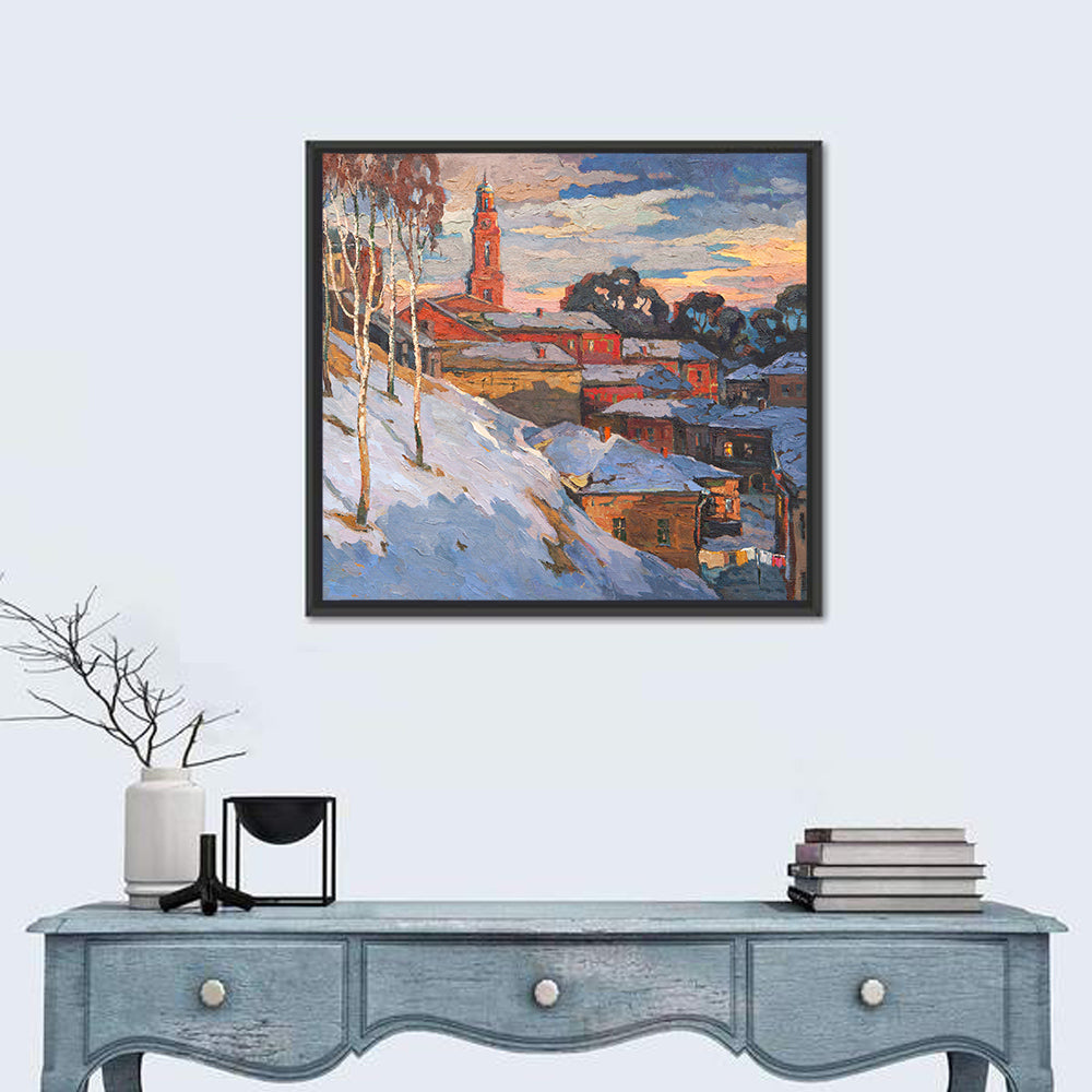 Winter Cityscape at Sunset Wall Art