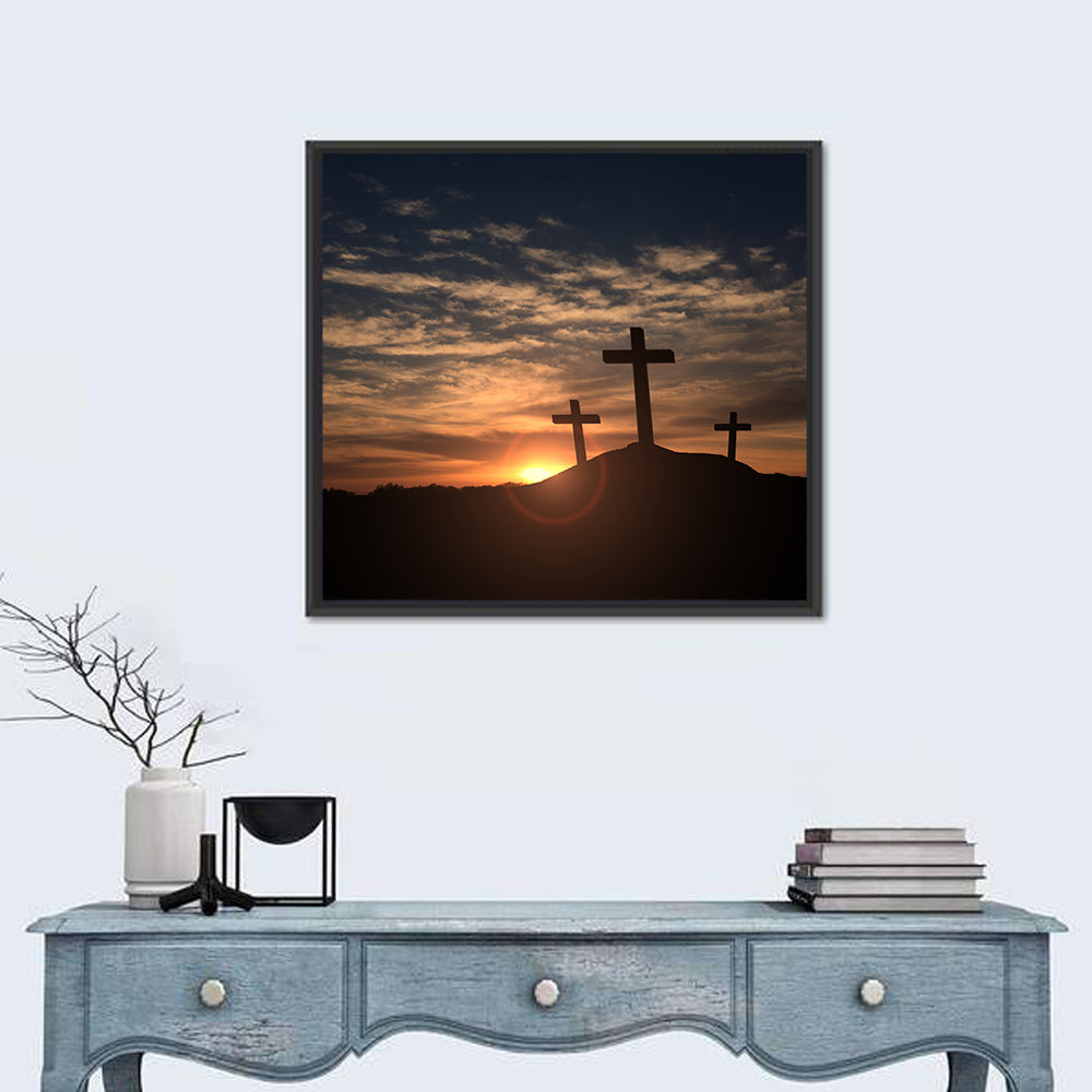 Three Crosses at Golden Sunset Wall Art