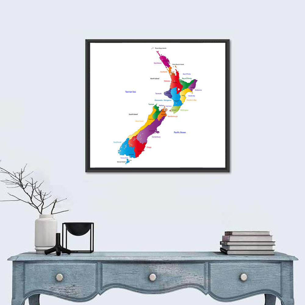 New Zealand Map Wall Art in a room, square