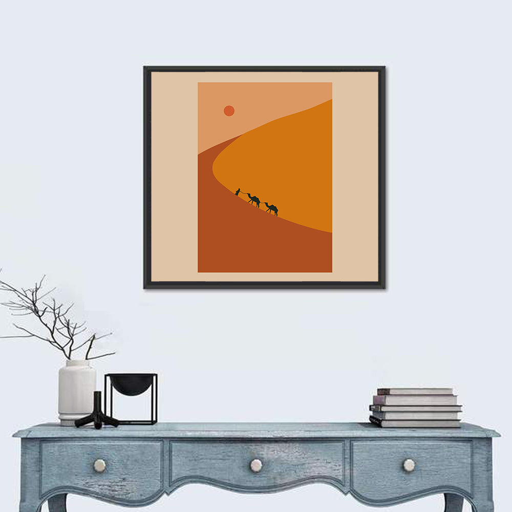 Minimal Desert Caravan Wall Art in a room, square