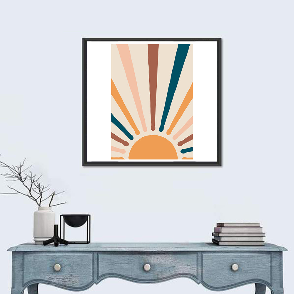 Boho Sunburst Abstract Wall Art in a room, square