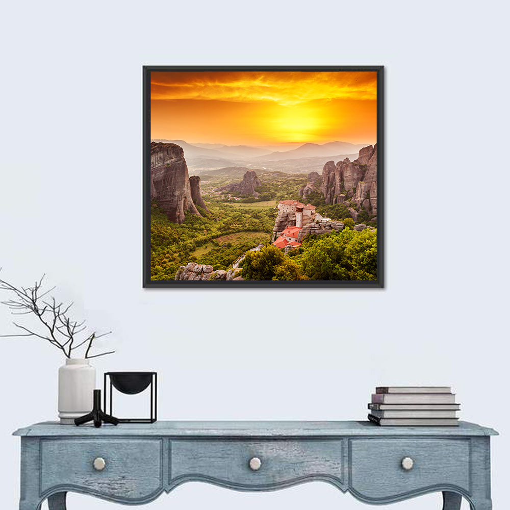 Meteora Roussanou Monastery Sunset Greece Wall Art