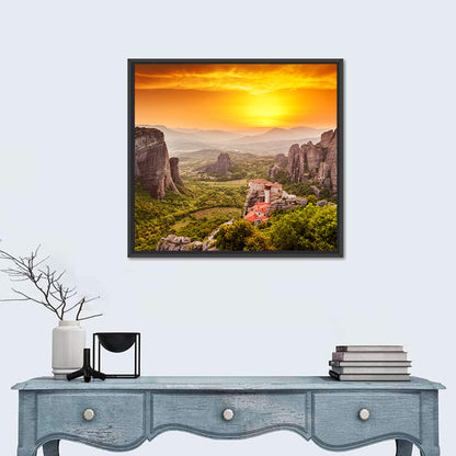 Meteora Roussanou Monastery Sunset Greece Wall Art