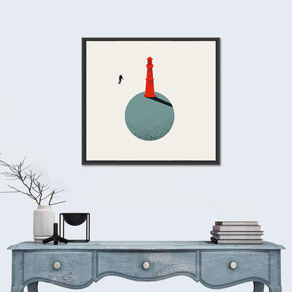 Red Lighthouse on Planet Wall Art
