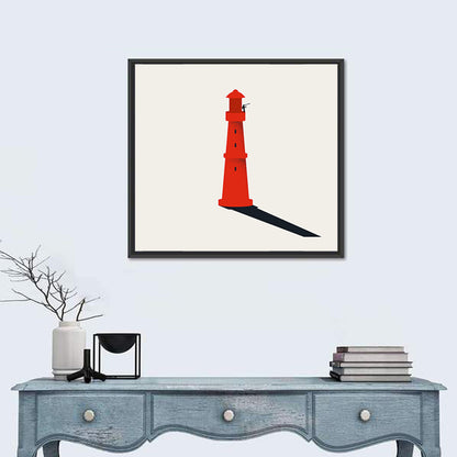 Red Lighthouse with Telescope Silhouette Wall Art