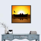 Sunset Fishing Silhouette Wall Art