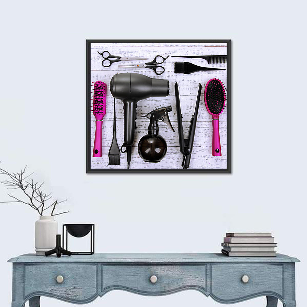 Hair Styling Tools Flat Lay Wall Art