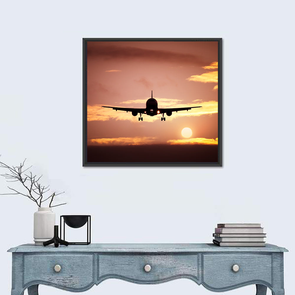 Airplane with Landing Gear at Sunset Wall Art