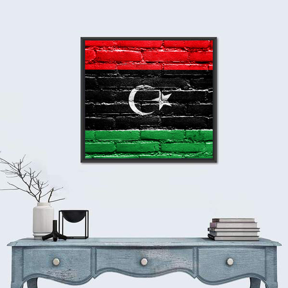 Libyan Flag on Distressed Brick Wall Art