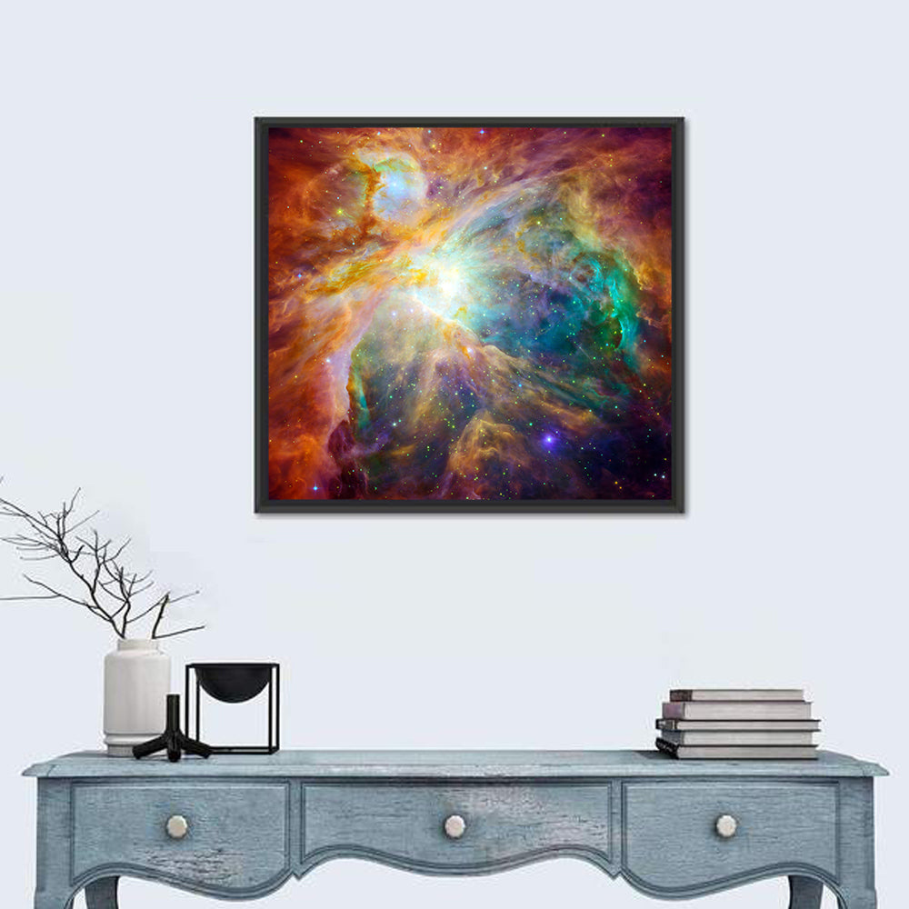 Orion Nebula Cosmic Cloud Wall Art in a room, square