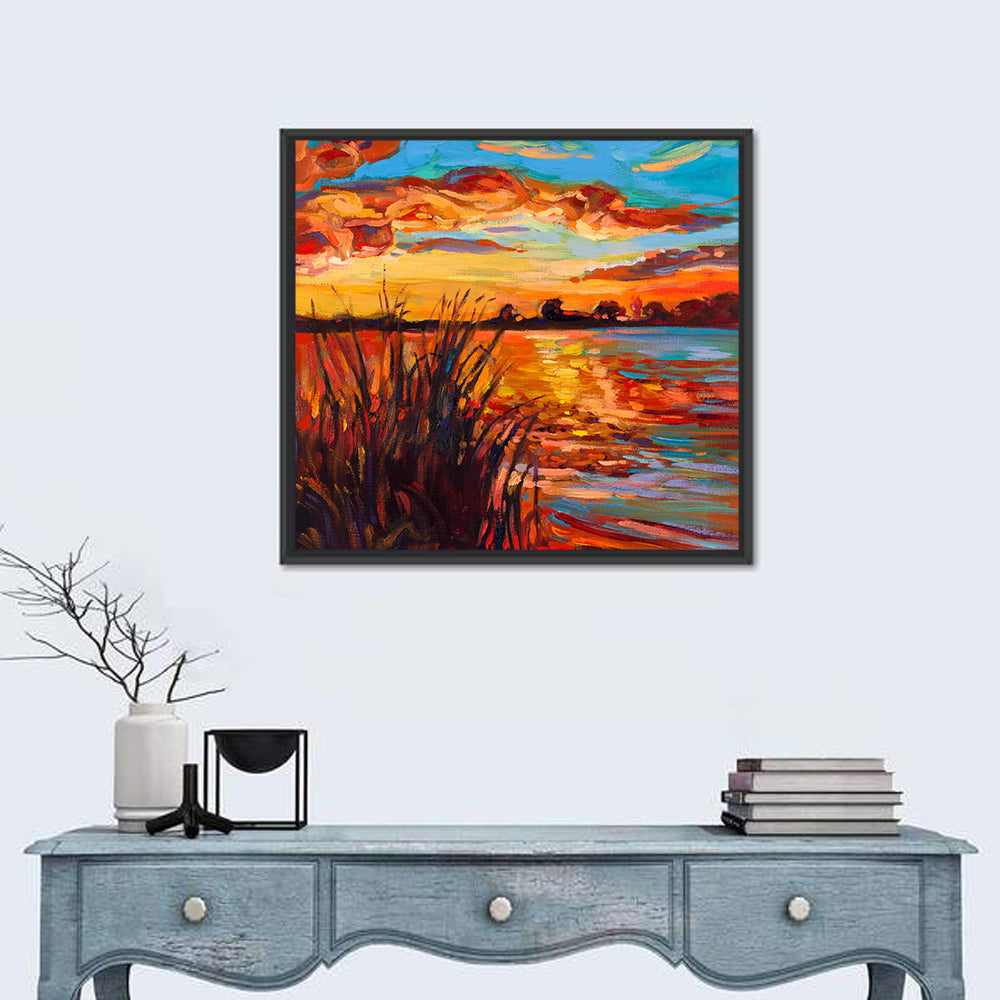 Golden Sunset Over Lake Wall Art