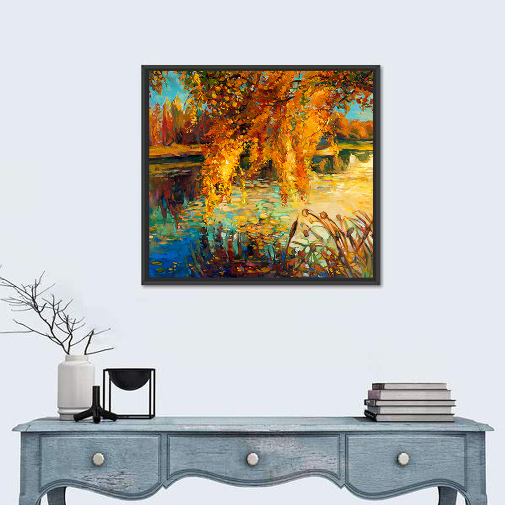 Autumn Lake with Weeping Willow Wall Art