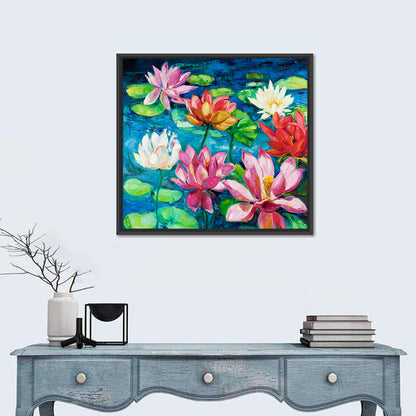 Overhead Lotus Pond Painting Wall Art