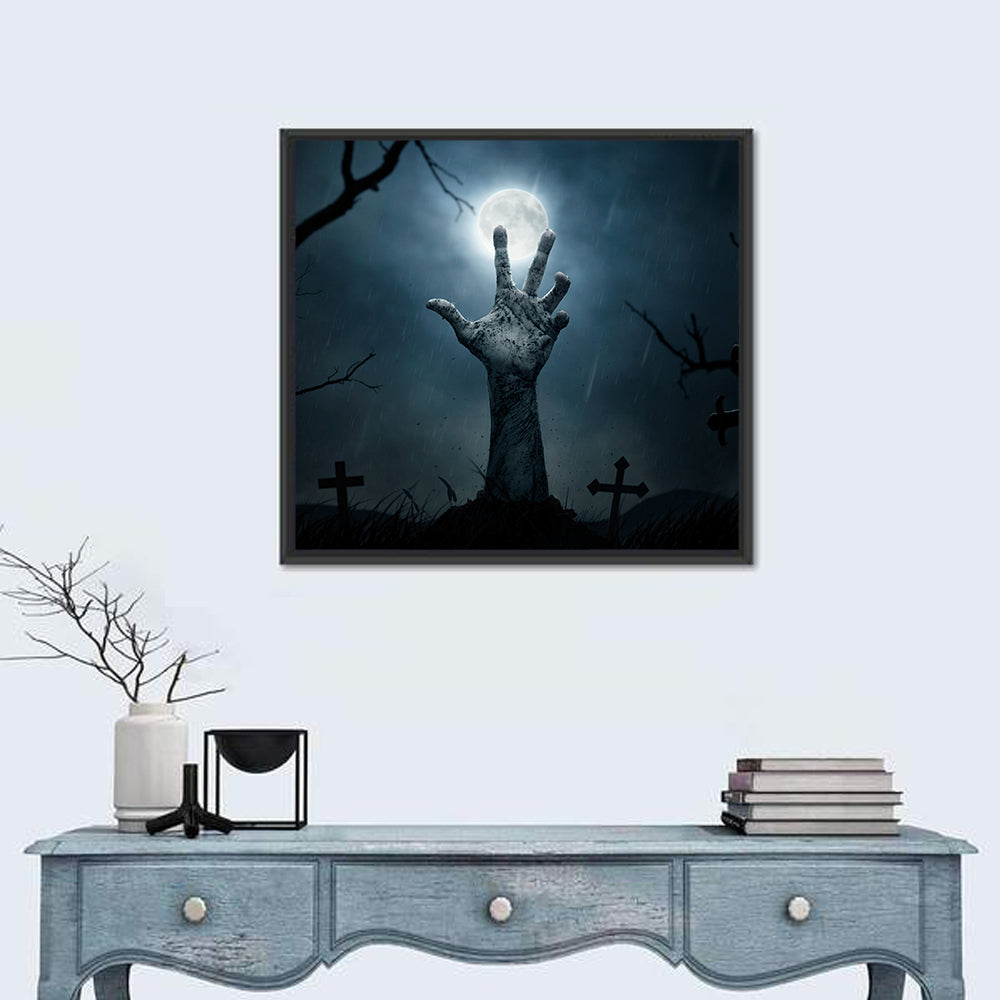 Rising Zombie Hand Under Moonlight Wall Art