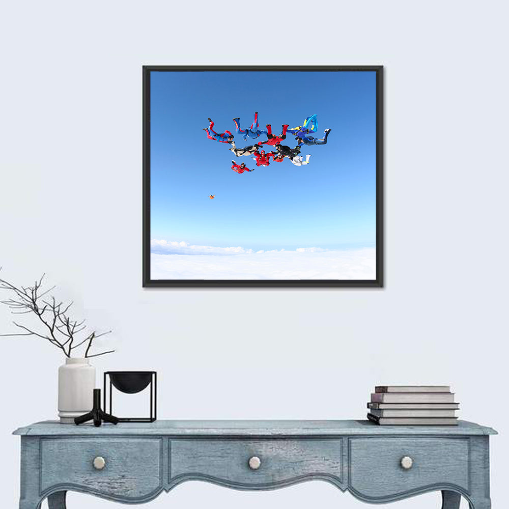Skydiving Formation Over Clouds Wall Art