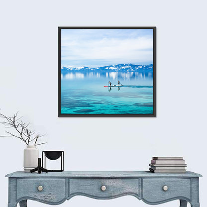 Two Paddleboarders on Mountain Lake Wall Art