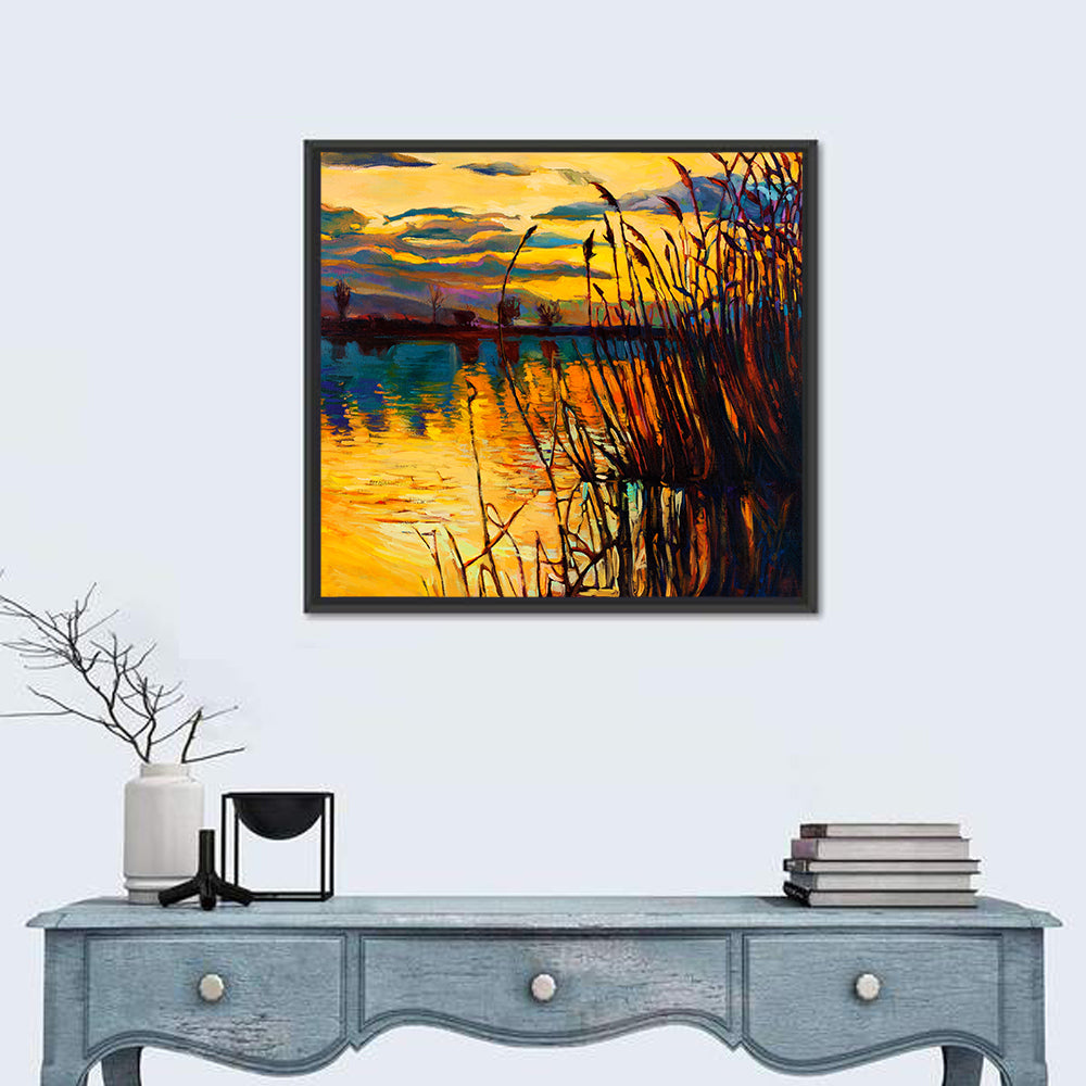 Sunset Lake with Reeds Wall Art