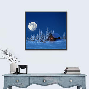 Wooden House In Winter Forest Wall Art