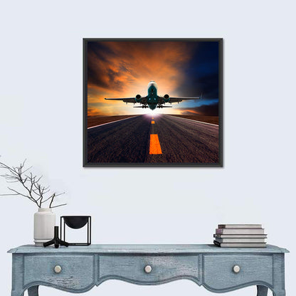 Passenger Jet Landing at Sunset Wall Art