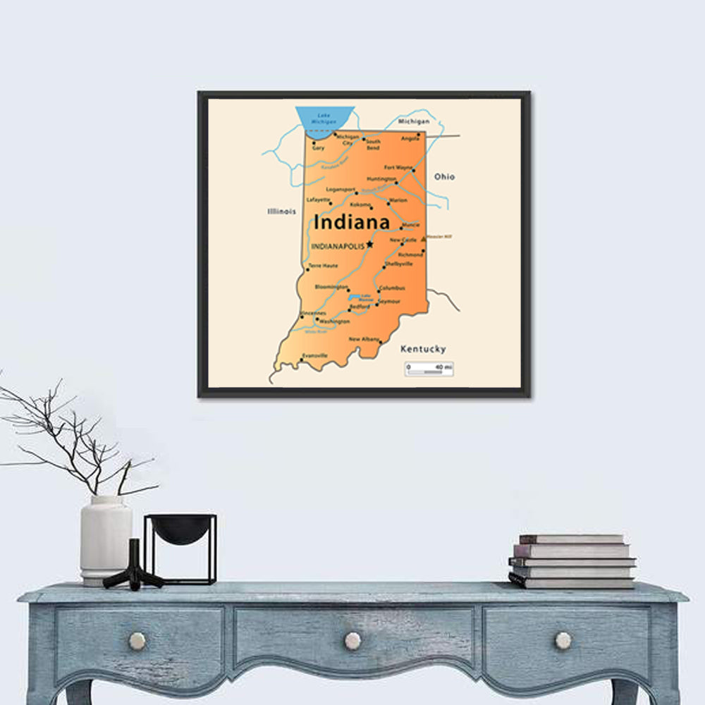 Indiana State Map Wall Art