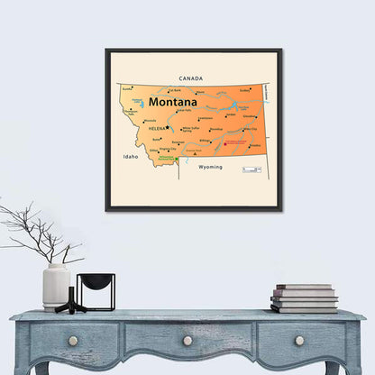 Montana State Map Wall Art