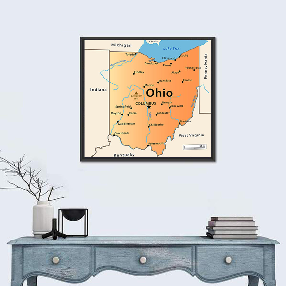 Ohio State Map Wall Art