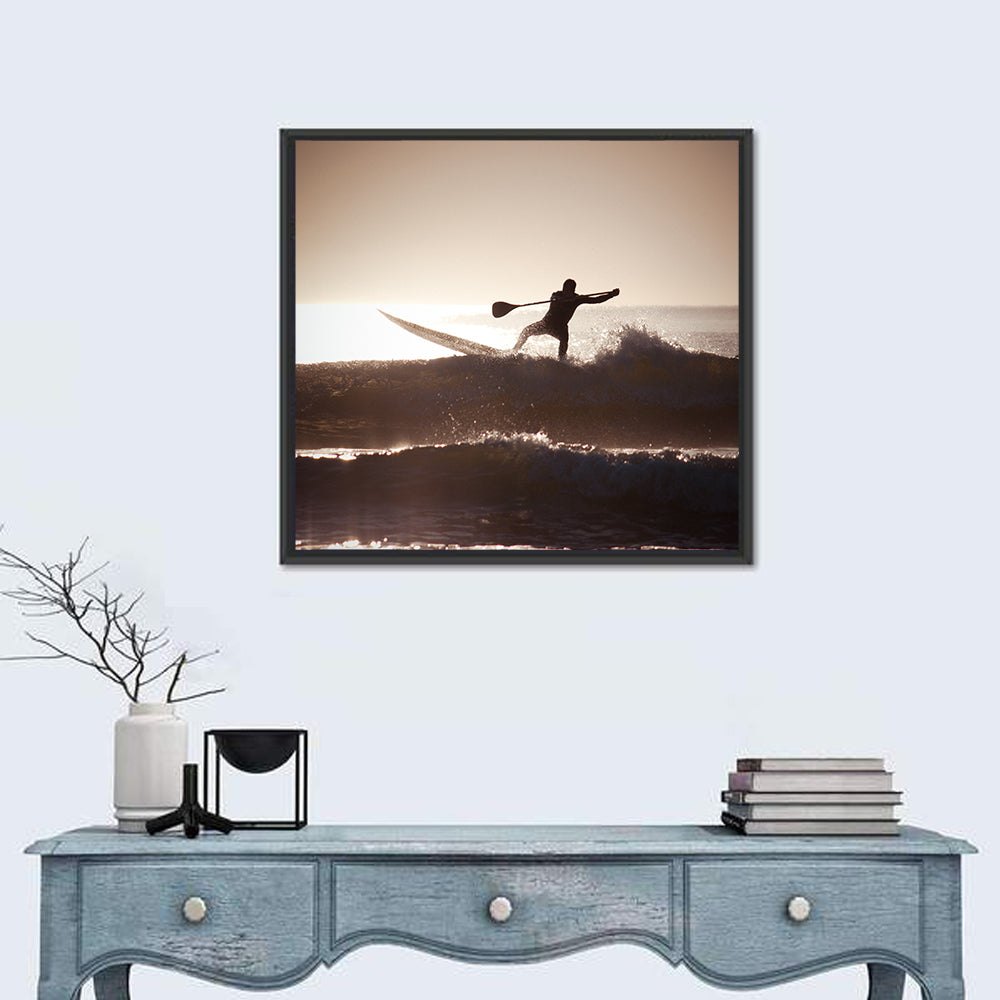 Backlit Paddleboard Silhouette at Sunrise Wall Art