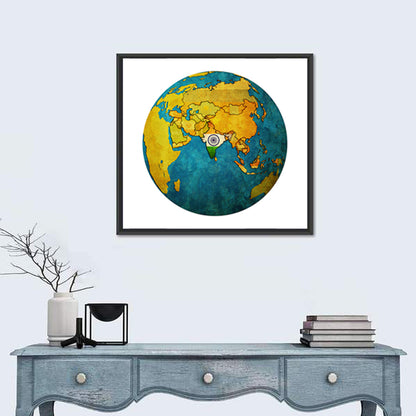 India On Globe Map Wall Art