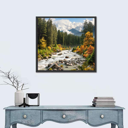 Autumn Mountain Stream with Rapids Wall Art