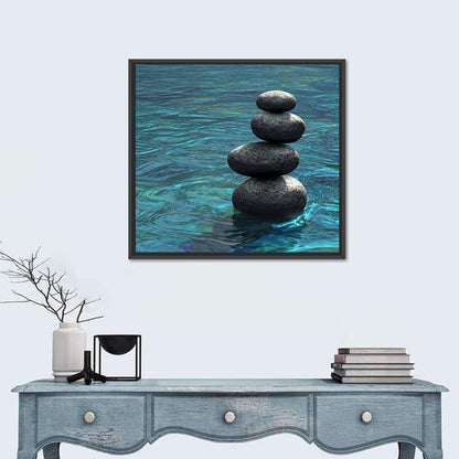 Zen Stone Stack Over Rippling Water Wall Art