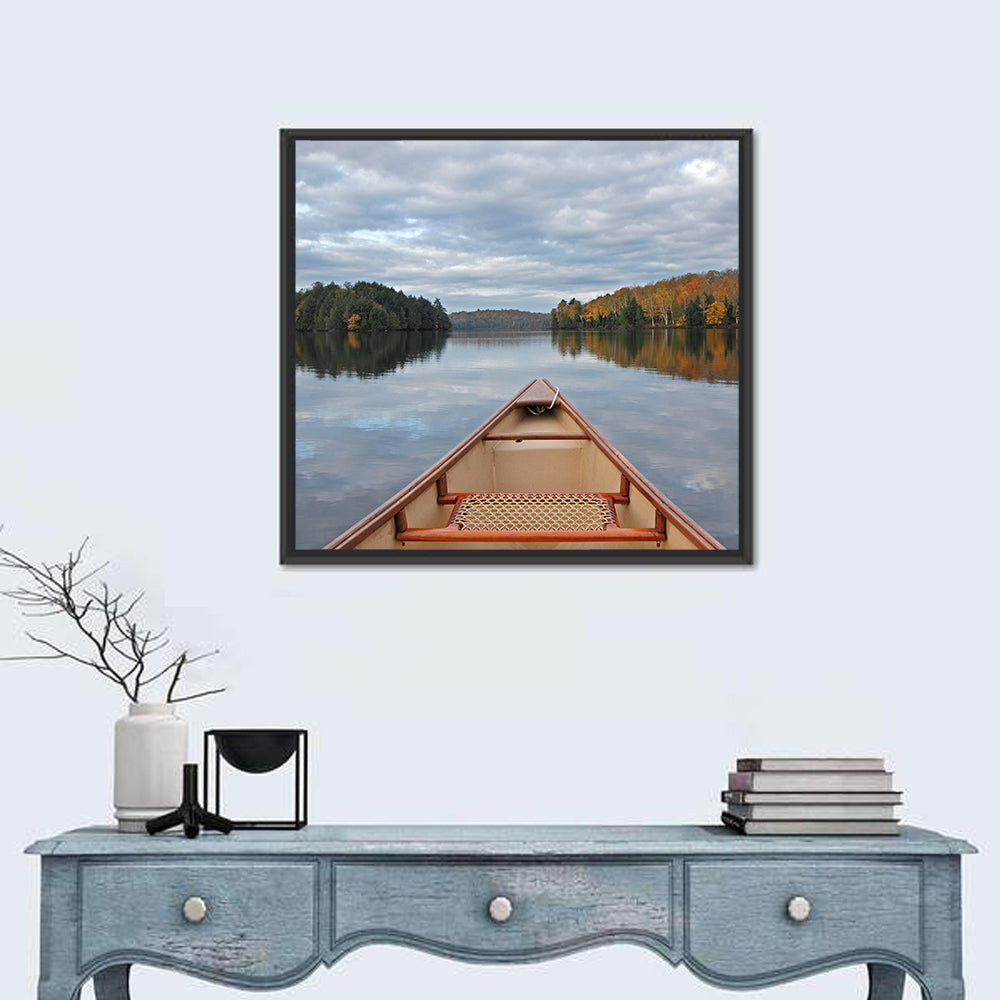 Overcast Canoe Bow on Autumn Lake Wall Art