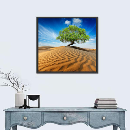 Solitary Green Tree on Sand Dune Wall Art