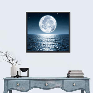 Full Moon Rising Over Ocean Wall Art