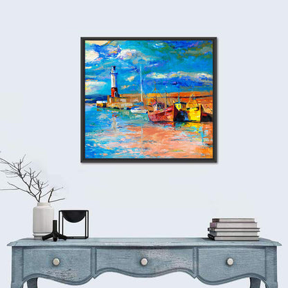 Lighthouse Harbor Sunset Wall Art