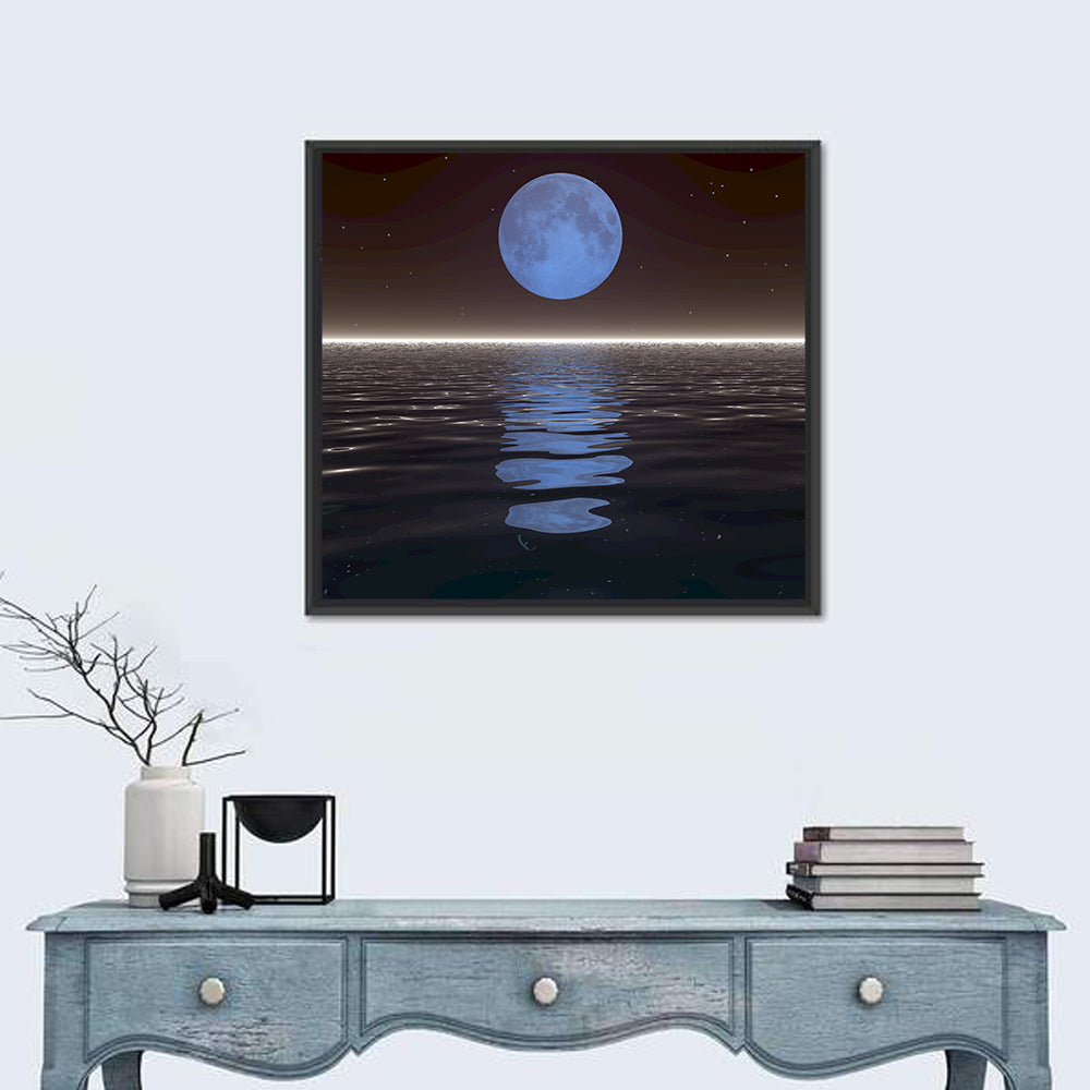 Surreal Moonset Over Reflective Sea Wall Art