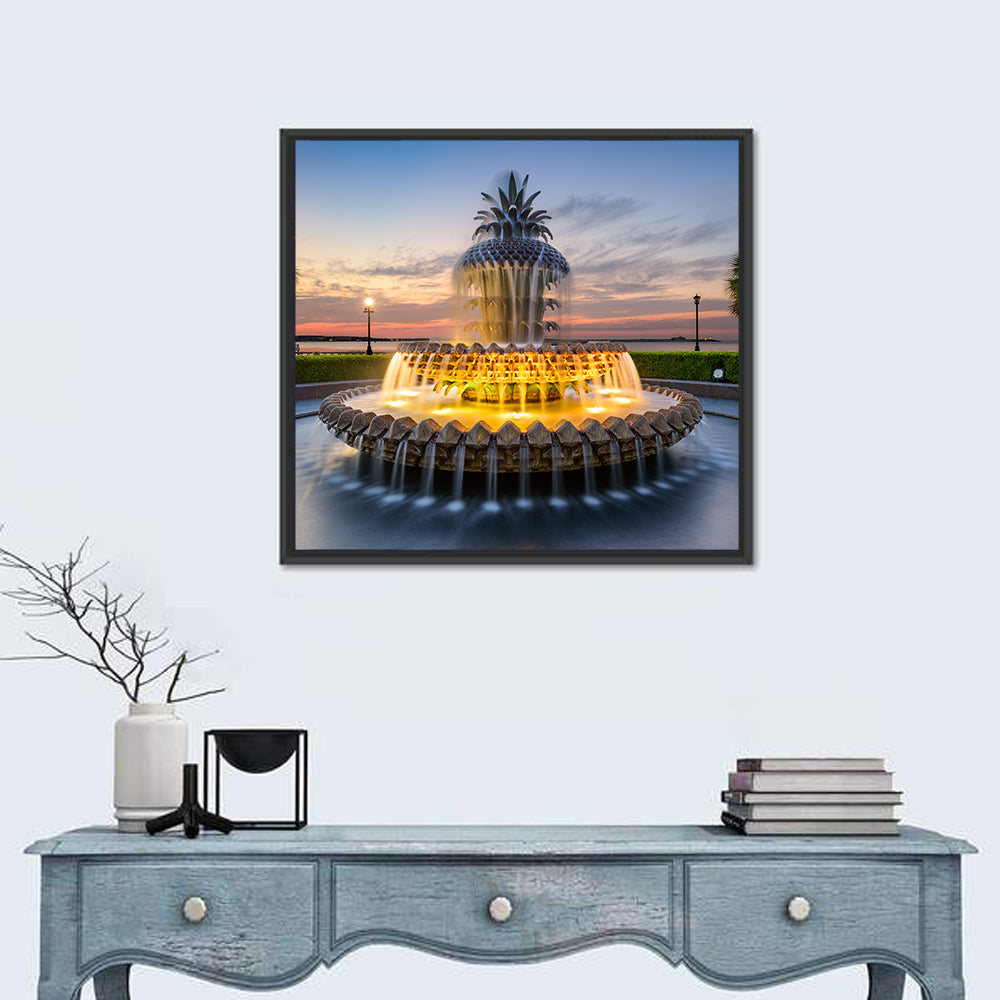Charleston Pineapple Fountain at Dusk Wall Art