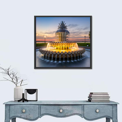 Charleston Pineapple Fountain at Dusk Wall Art