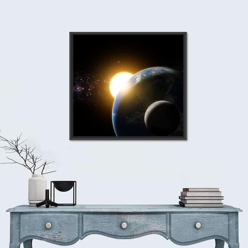 Sunflare Over Earth and Moon Wall Art